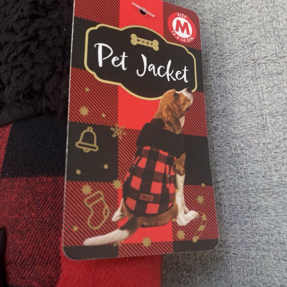 Dog Jacket Med Outfit Flannel Red Black Buffalo Plaid Checkered Holiday Warm NWT